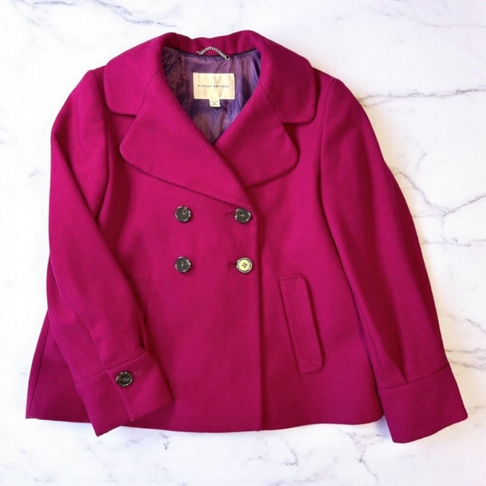 Banana Republic magenta wool blend pea coat